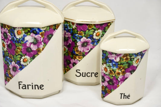 Set of Three French Vintage Ceramic Storage Containers