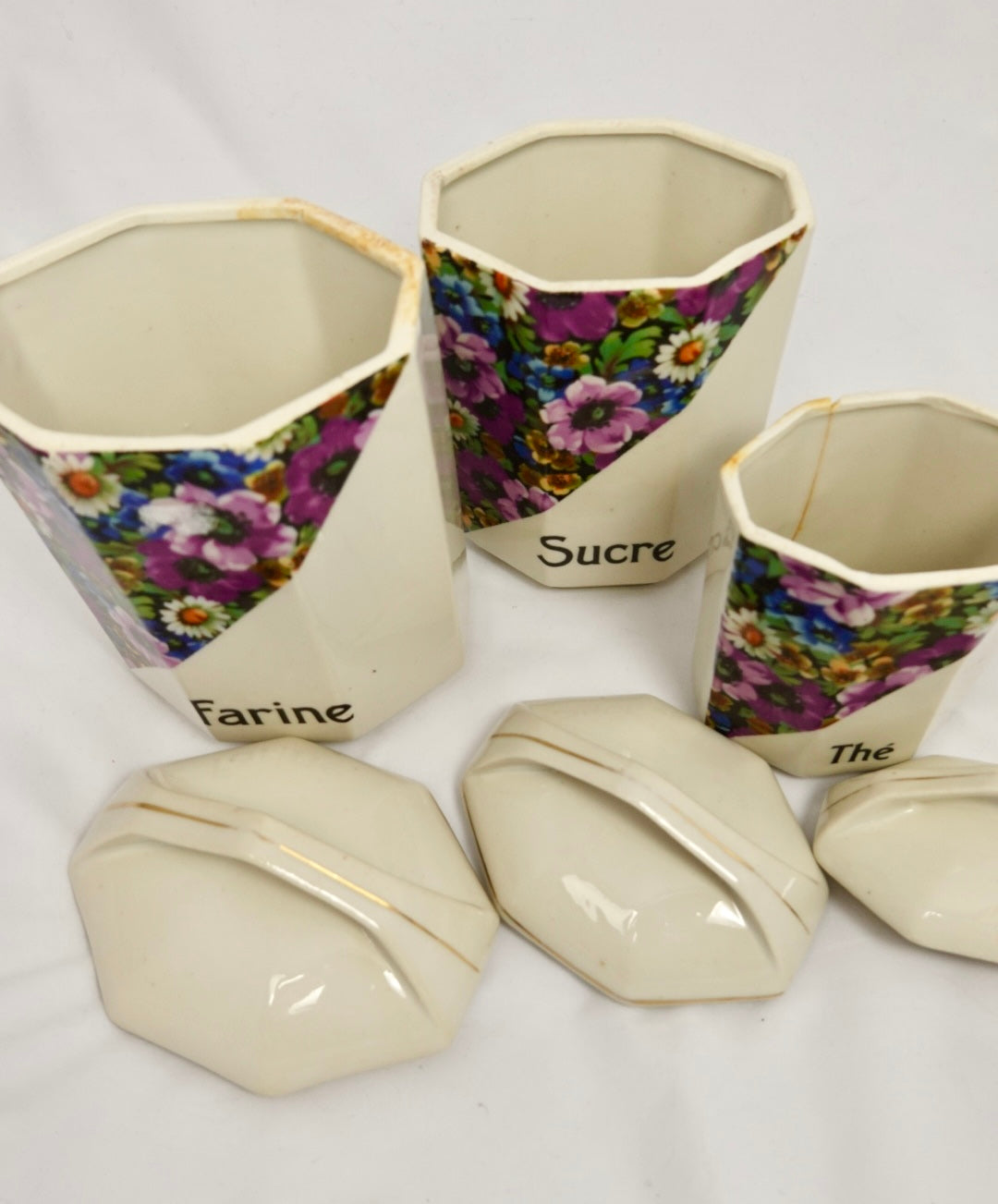 Set of Three French Vintage Ceramic Storage Containers