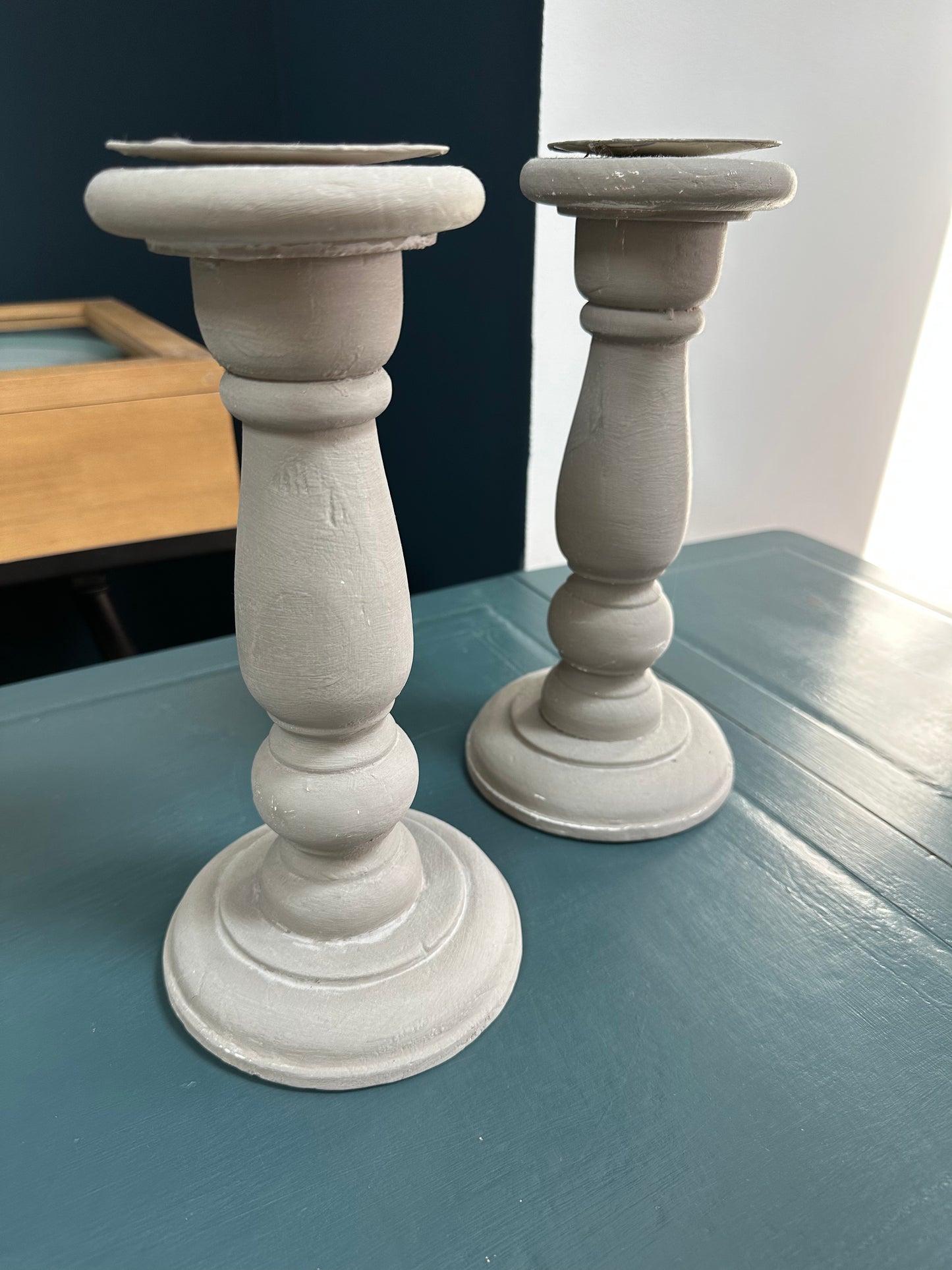 Pair of wooden candlesticks